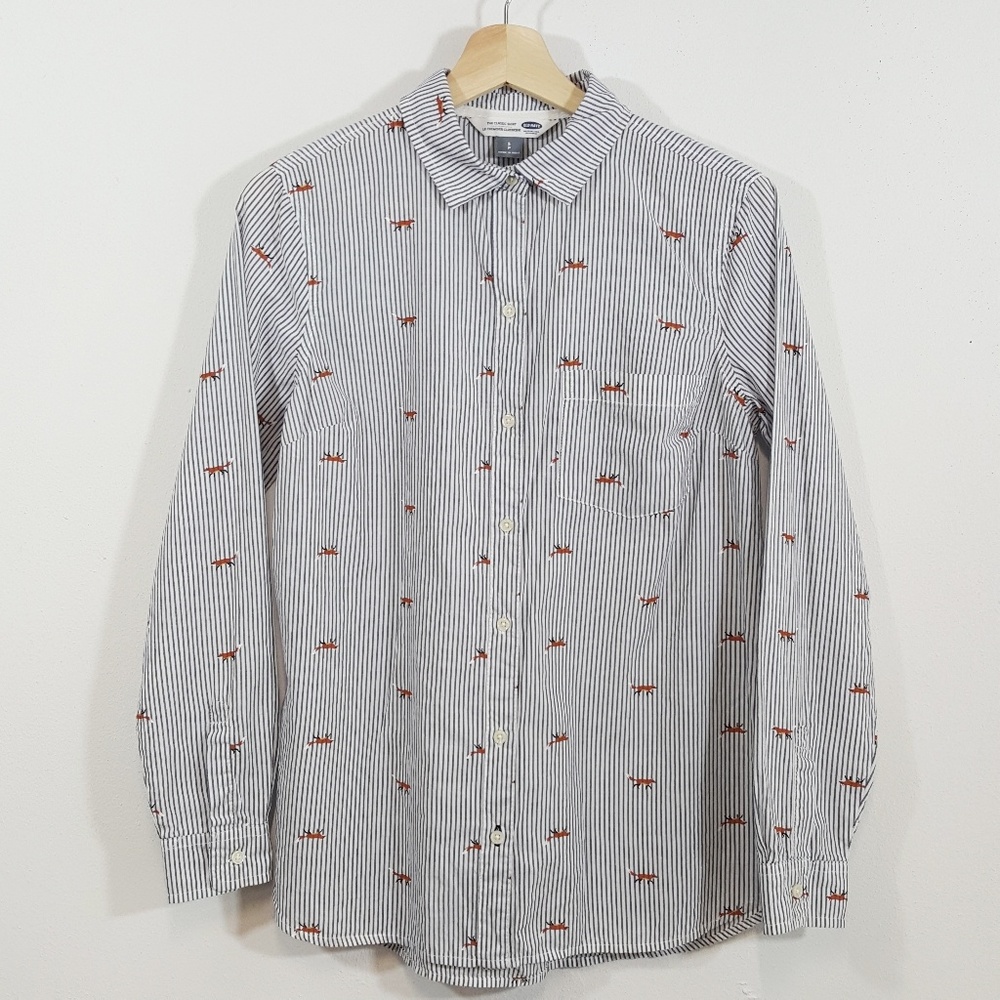 Old Navy Fox Print Cotton Button Down Shirt Small